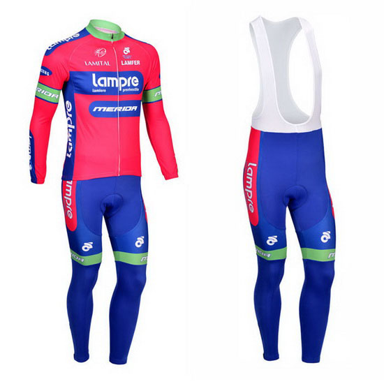 2013 Maillot Lampre Tirantes Mangas Largas rosa Y celeste